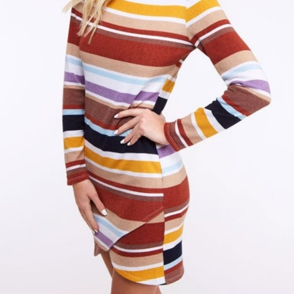LAST 1! Striped fitted tulip hem sweater dress - Picture 6 of 7